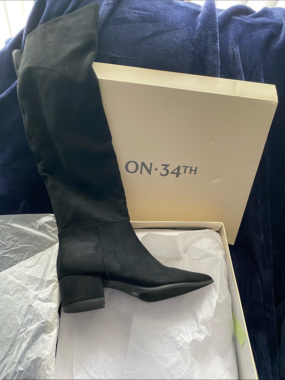 ON·34TH Black Over-the-Knee Suede Block Heel Boots